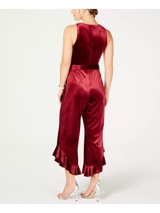 Betsey Johnson Velvet Jumpsuit Sleeveless Ruffled Wide Leg Red Burgundy Size 8 - Picture 11 of 11